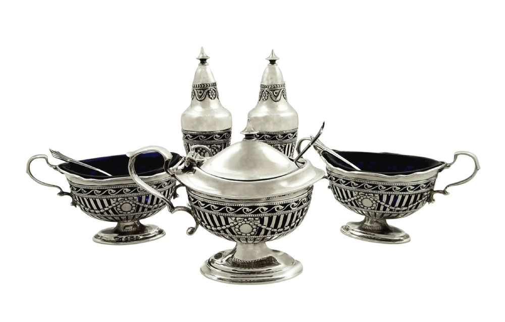 Antique Edwardian Sterling Silver 5 Piece Cruet Set 1908 View XI