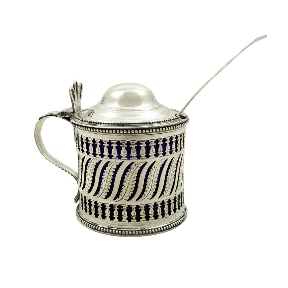 Antique Georgian Sterling Silver Mustard Pot with Spoon 1786