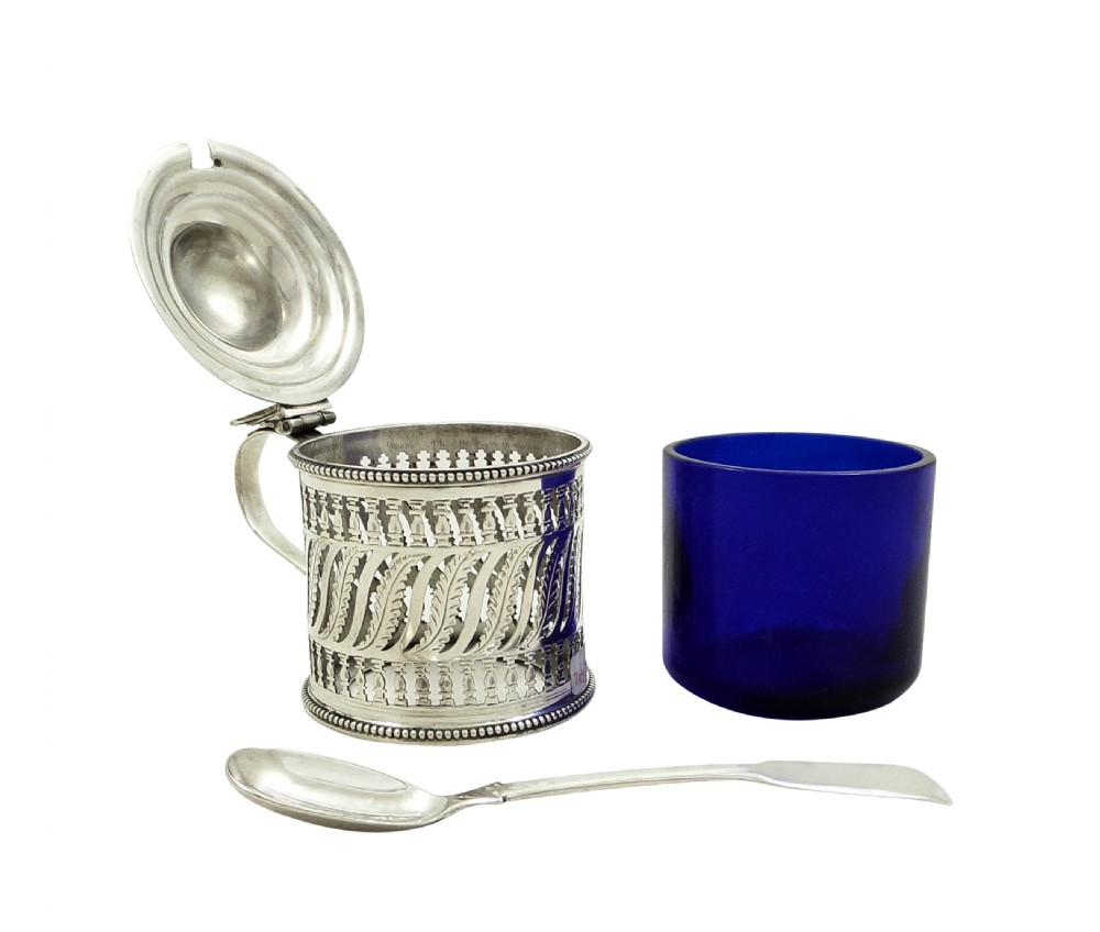 Antique Georgian Sterling Silver Mustard Pot with Spoon 1786 View IX