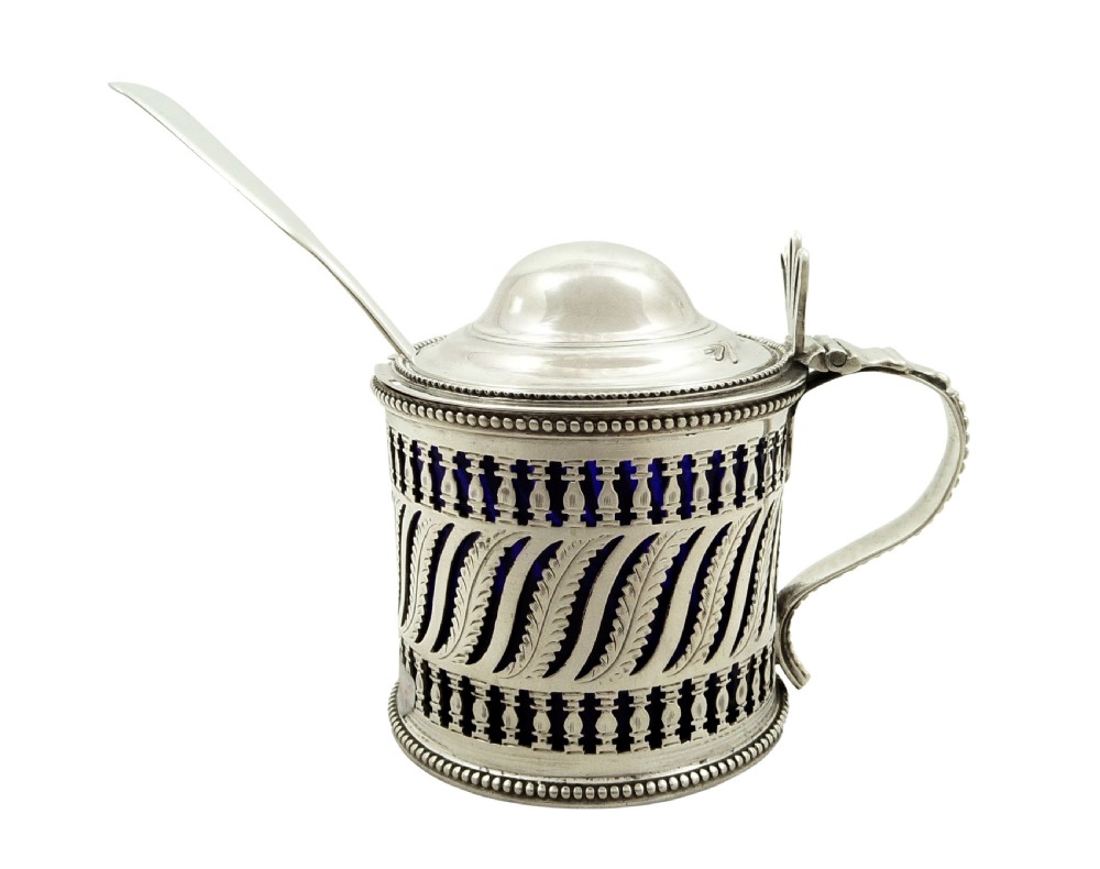 Antique Georgian Sterling Silver Mustard Pot with Spoon 1786 View X