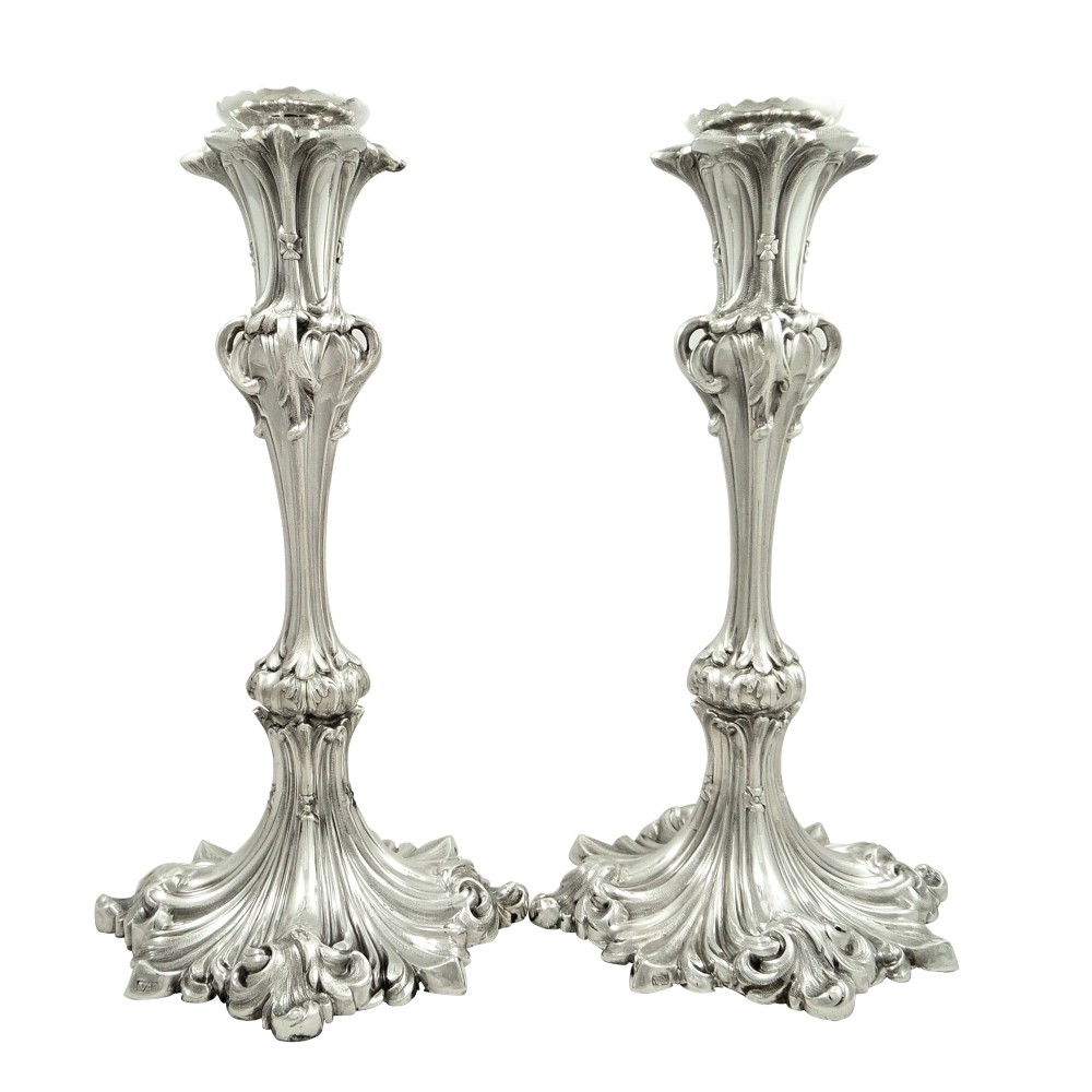 Pair of Antique Early Victorian Sterling Silver Candlesticks 1841