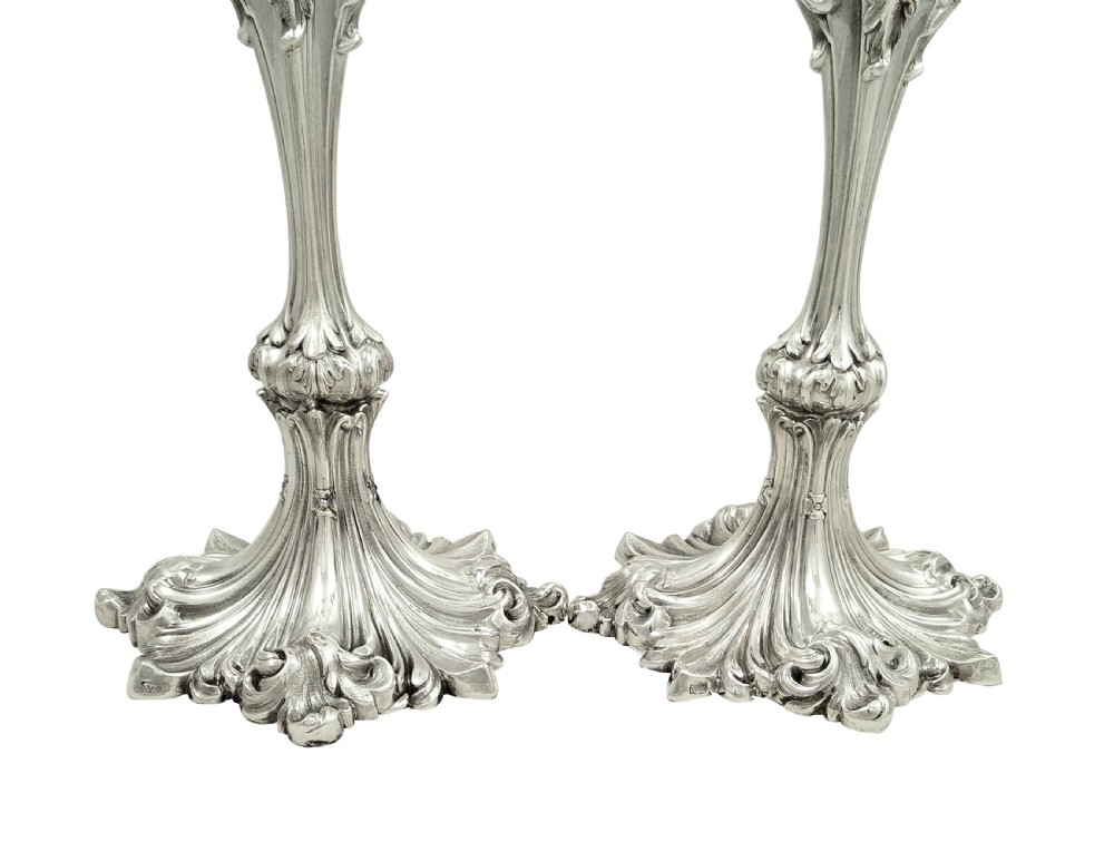 Pair of Antique Early Victorian Sterling Silver Candlesticks 1841 View II