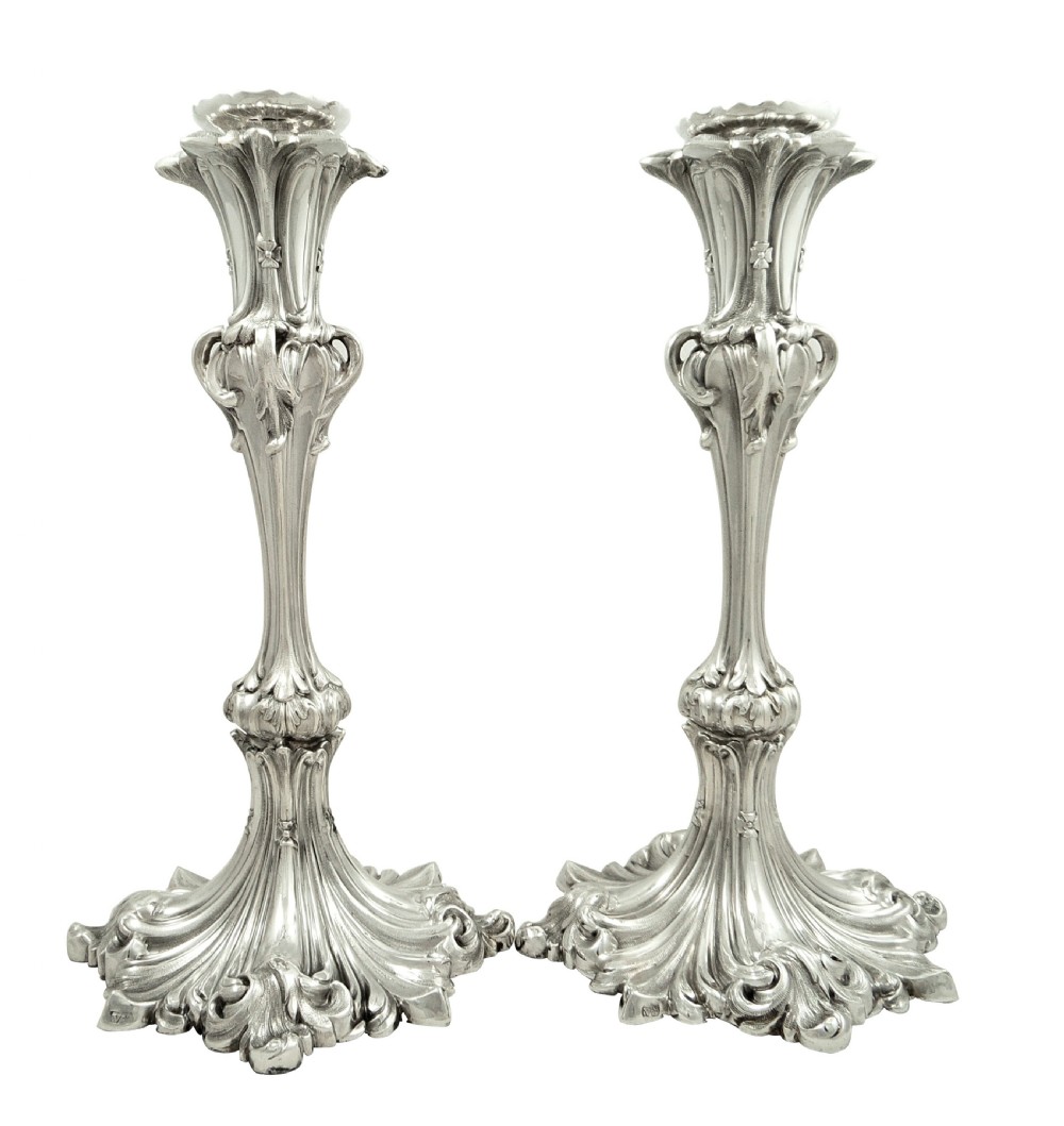 Pair of Antique Early Victorian Sterling Silver Candlesticks 1841 View X