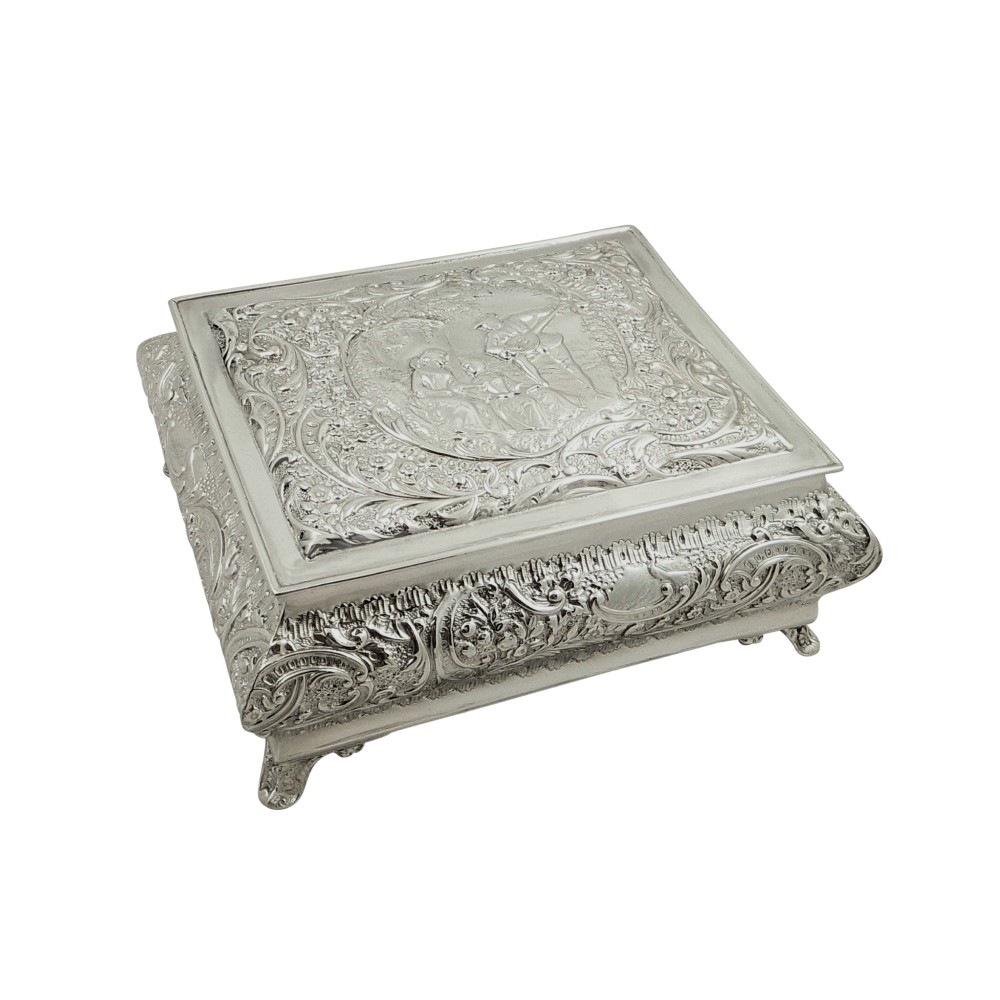 Large Antique Edwardian Sterling Silver Jewellery / Trinket Box 1901