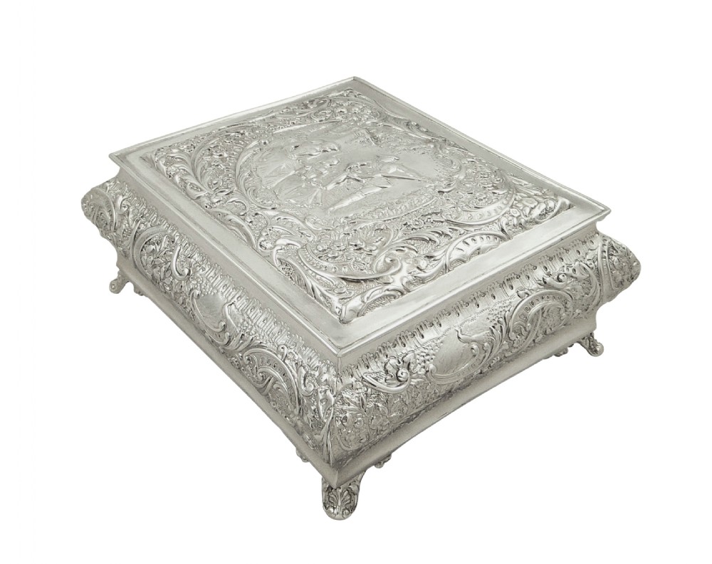 Large Antique Edwardian Sterling Silver Jewellery / Trinket Box 1901 View X