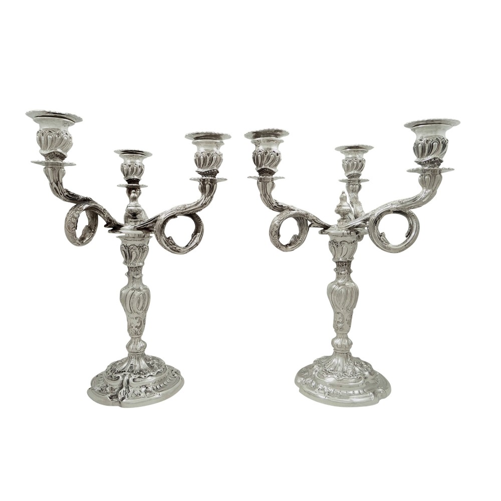 Pair of Antique Edwardian Scottish Sterling Silver Candelabra - Glasgow 1903