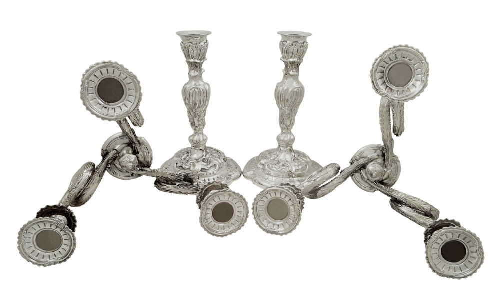 Pair of Antique Edwardian Scottish Sterling Silver Candelabra - Glasgow 1903 View II