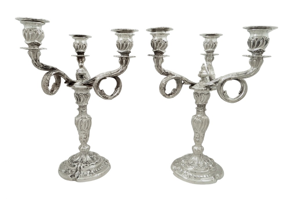 Pair of Antique Edwardian Scottish Sterling Silver Candelabra - Glasgow 1903 View VII