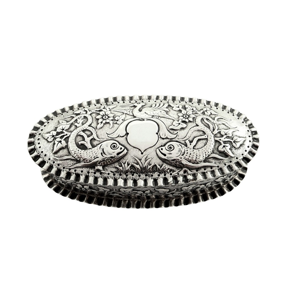 Antique Victorian Sterling Silver 'Fish' Trinket Box 1881