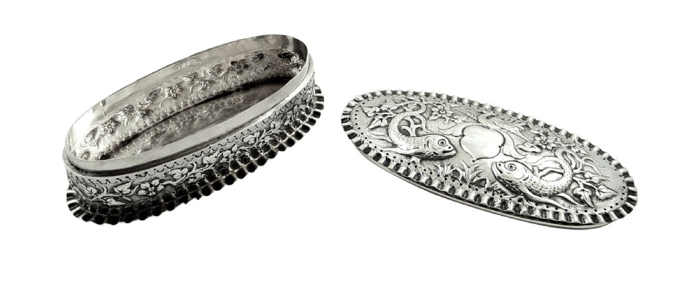 Antique Victorian Sterling Silver 'Fish' Trinket Box 1881 View IV