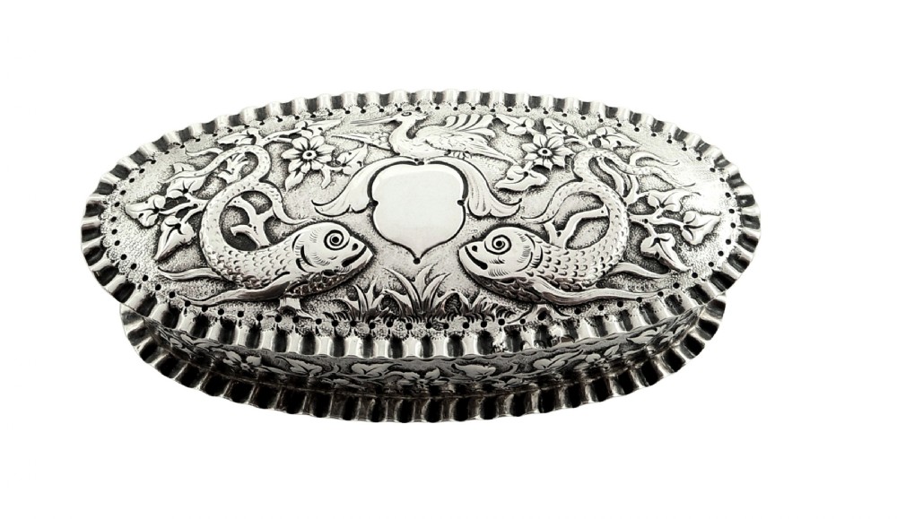 Antique Victorian Sterling Silver 'Fish' Trinket Box 1881 View X