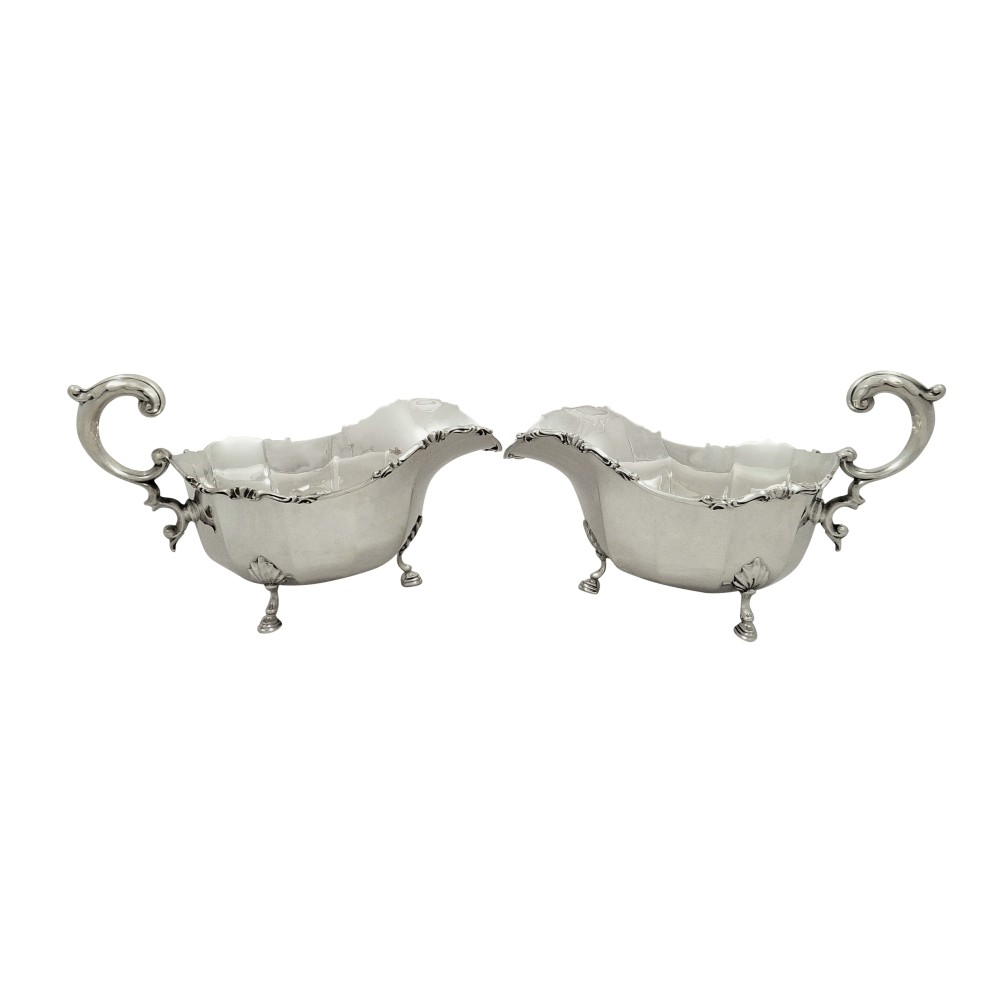 Pair of Antique Sterling Silver Gravy Boats or Sauce Jugs 1930