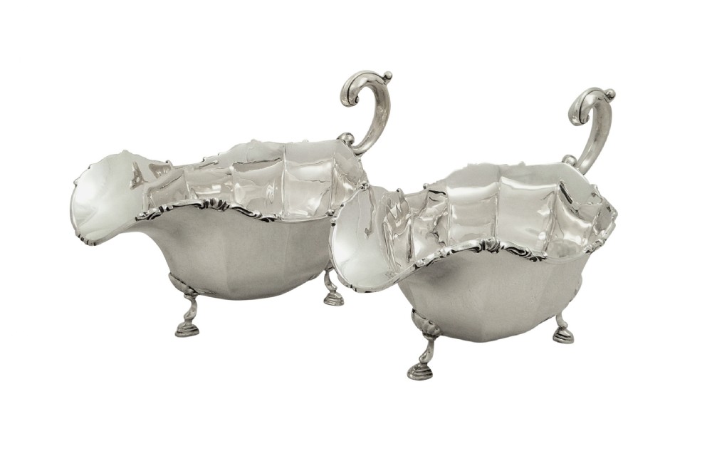 Pair of Antique Sterling Silver Gravy Boats or Sauce Jugs 1930 View II