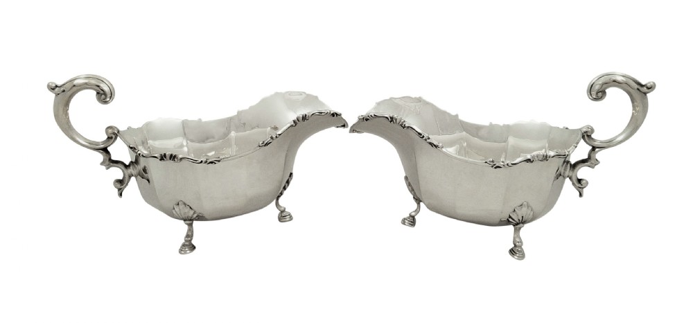 Pair of Antique Sterling Silver Gravy Boats or Sauce Jugs 1930 View X