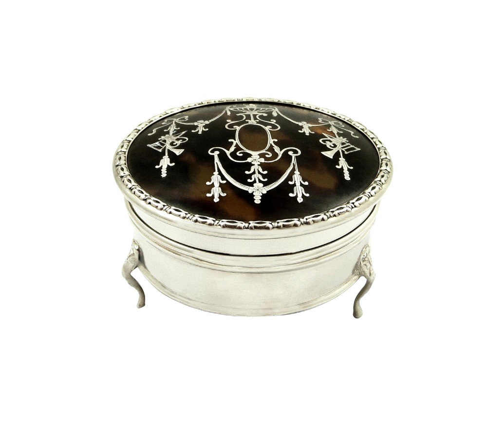 Antique Sterling Silver & Tortoiseshell Trinket Box 1919 View IX