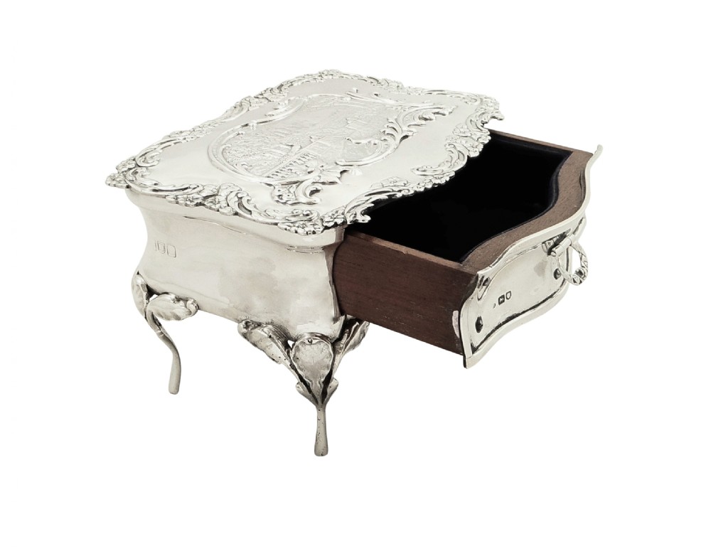 Antique Edwardian Sterling Silver Dressing Table Trinket Box 1903 View V