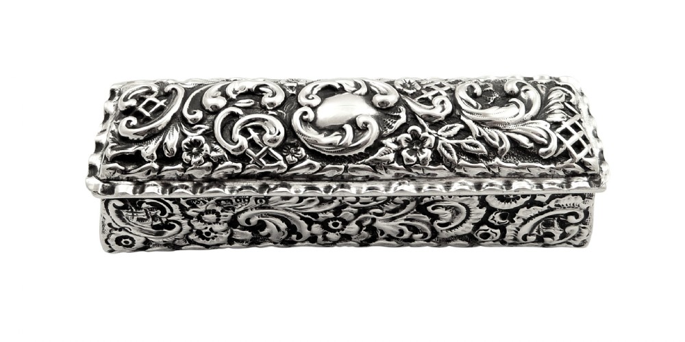 Antique Victorian Sterling Silver Ring Box 1899 View II