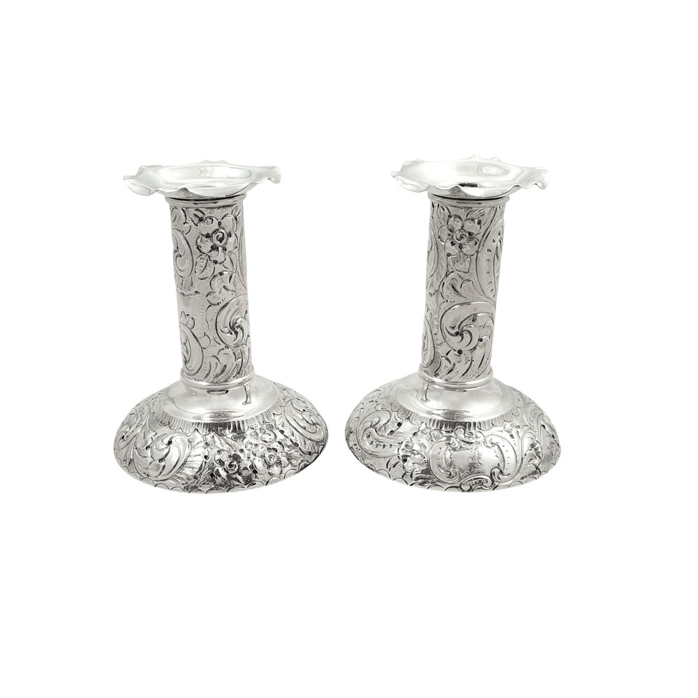 Pair of Antique Victorian Sterling Silver Candlesticks 1893