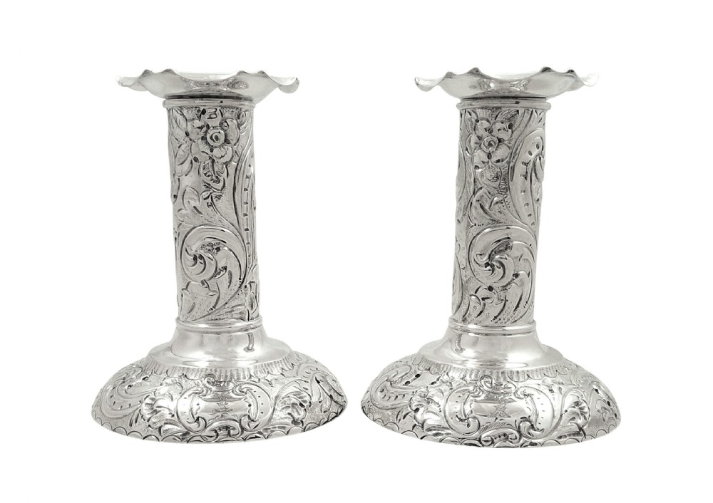 Pair of Antique Victorian Sterling Silver Candlesticks 1893 View II