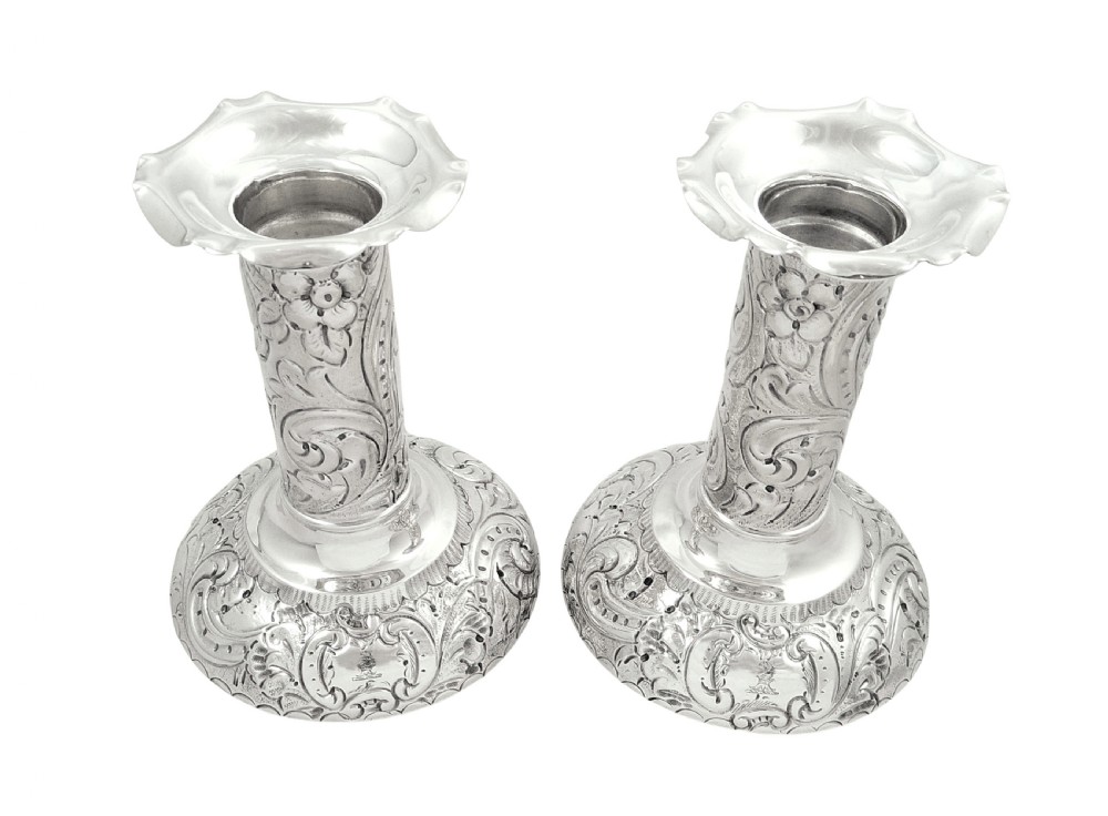 Pair of Antique Victorian Sterling Silver Candlesticks 1893 View X