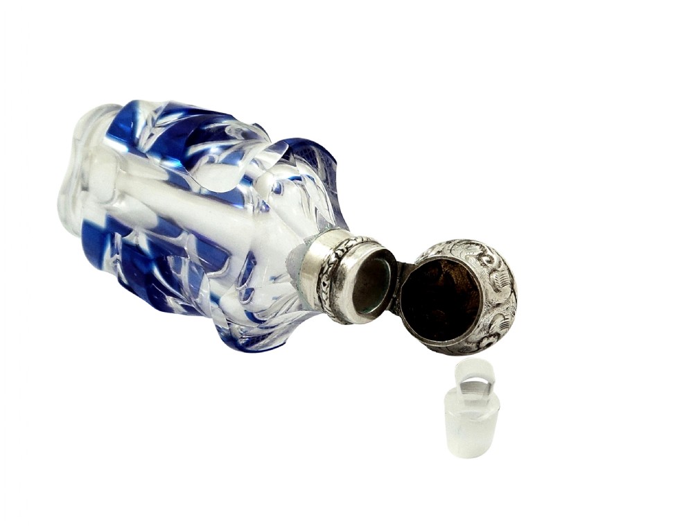 Antique Silver & Blue Overlay Perfume / Scent Bottle  View IV