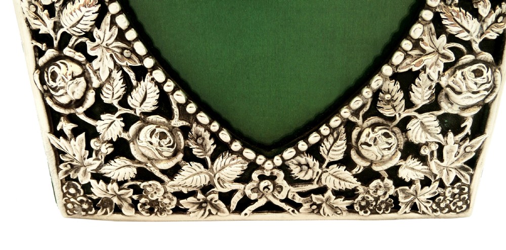 Antique Victorian Sterling Silver Photo Frame 1899 - Heart & Roses View VII