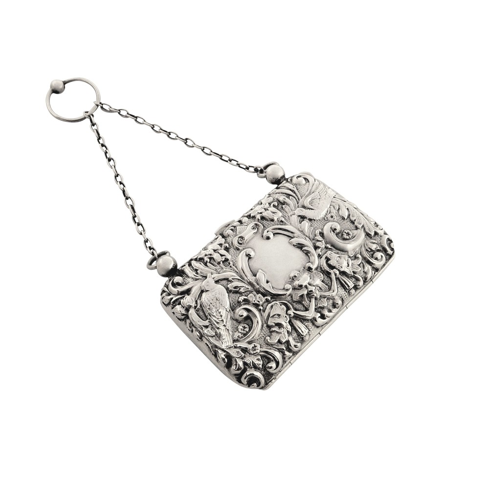 Antique Edwardian Sterling Silver 'Birds' Purse 1905
