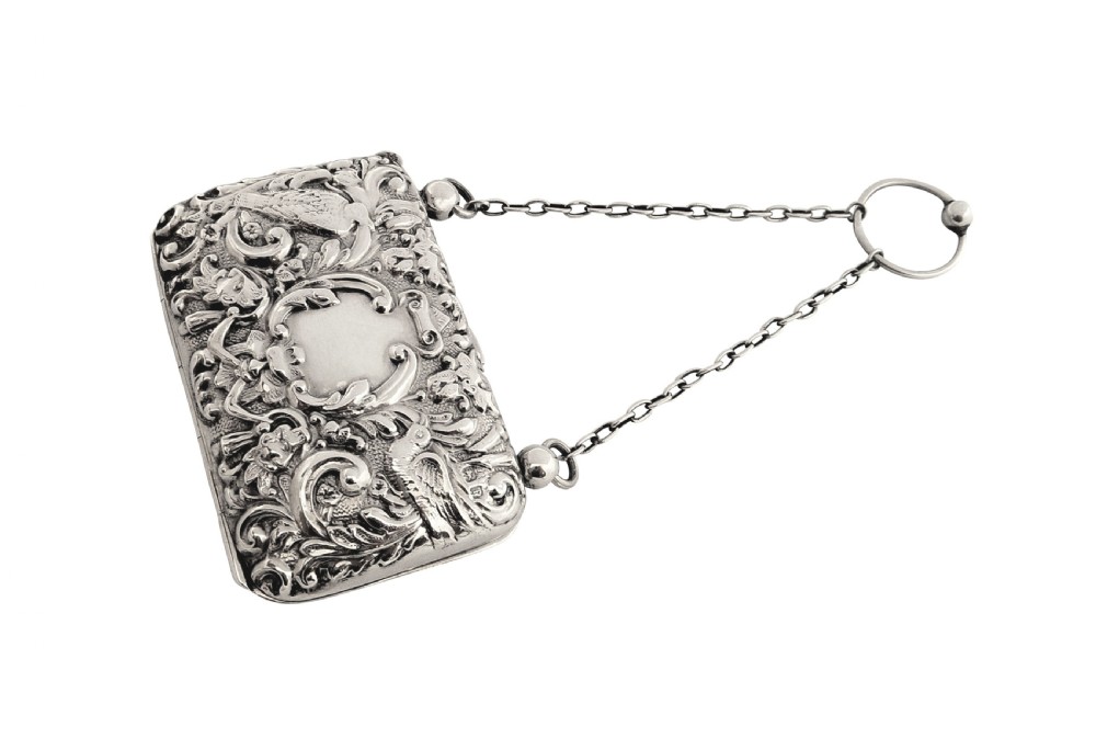 Antique Edwardian Sterling Silver 'Birds' Purse 1905 View II