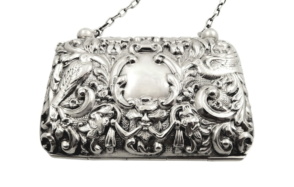 Antique Edwardian Sterling Silver 'Birds' Purse 1905 View III