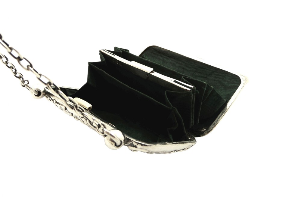 Antique Edwardian Sterling Silver 'Birds' Purse 1905 View IV