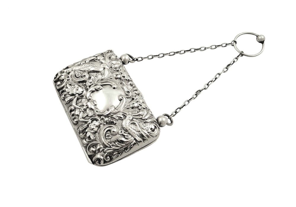 Antique Edwardian Sterling Silver 'Birds' Purse 1905 View VI