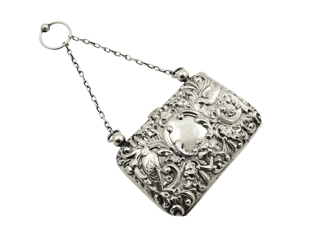 Antique Edwardian Sterling Silver 'Birds' Purse 1905 View X