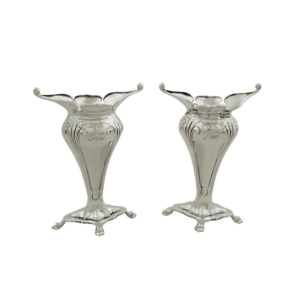 Pair of Antique Edwardian Sterling Silver Vases 1910