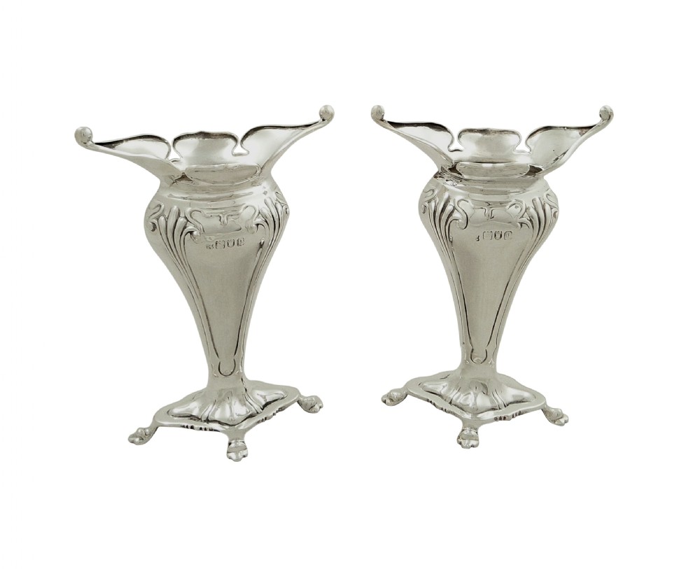 Pair of Antique Edwardian Sterling Silver Vases 1910 View VIII