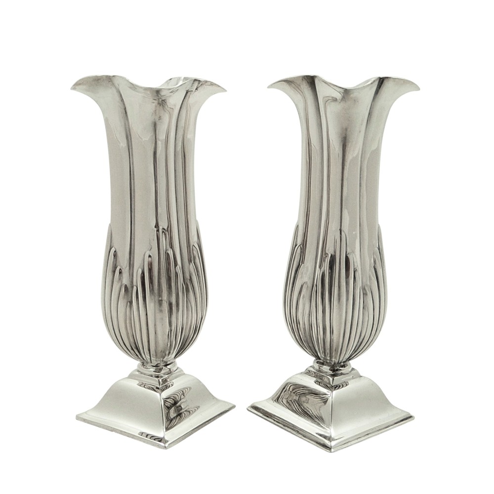 Pair of Antique Victorian Sterling Silver Vases 1873