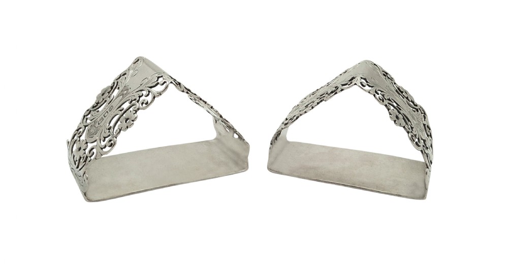 Pair of Antique Edwardian Sterling Silver Napkin Rings in Case 1902 View III