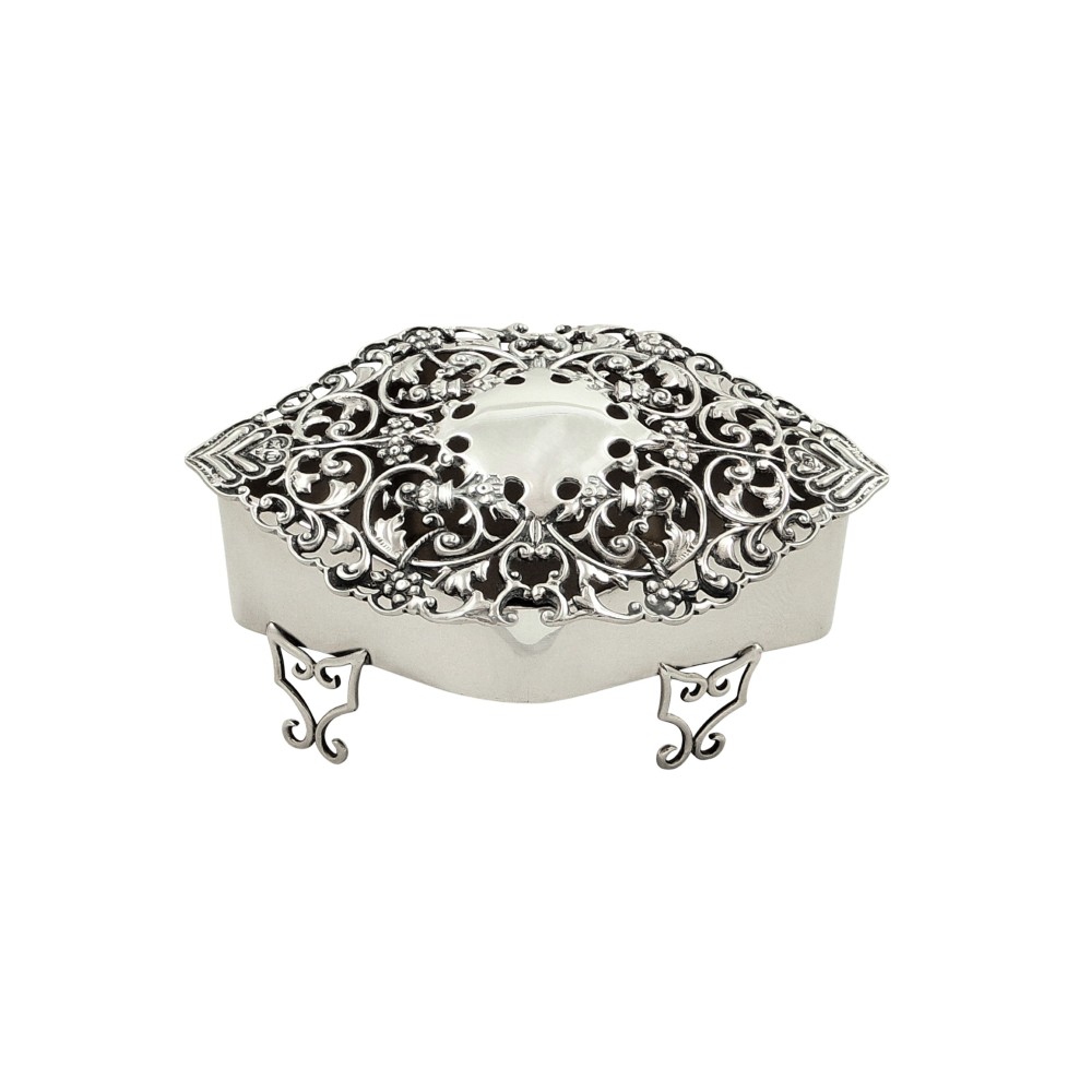 Antique Edwardian Sterling Silver Pierced Trinket Box 1904