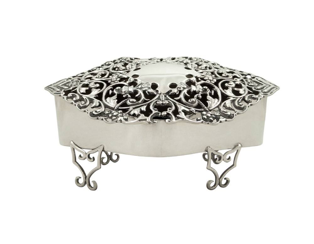 Antique Edwardian Sterling Silver Pierced Trinket Box 1904 View V