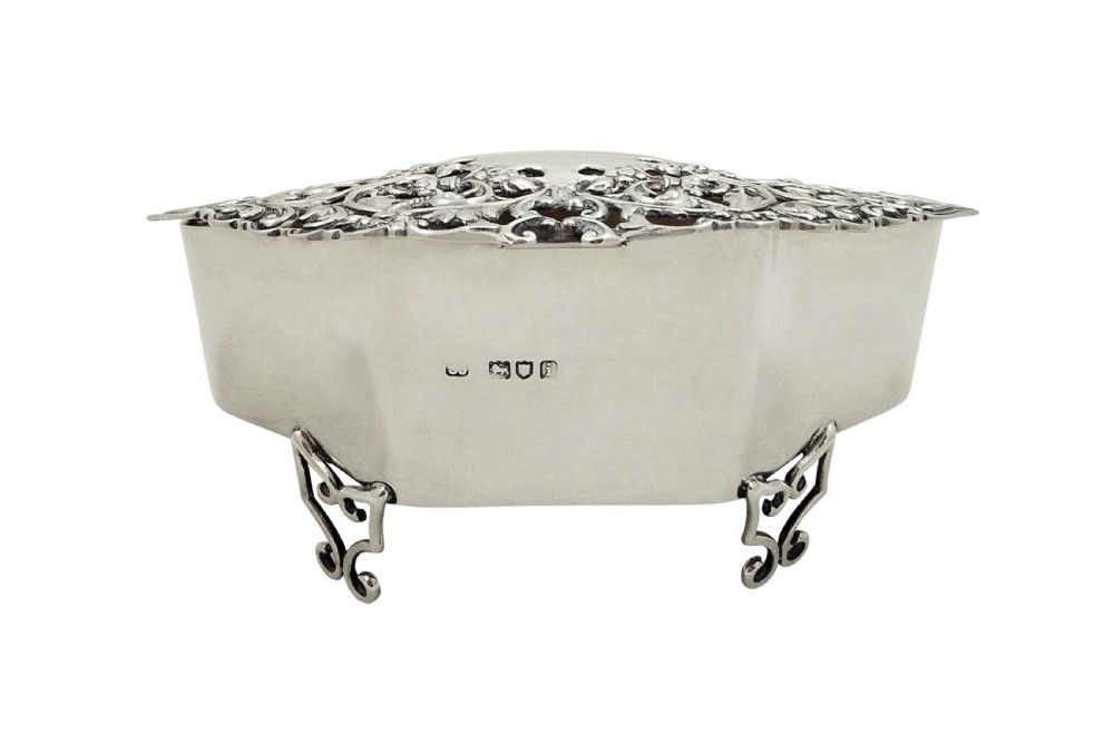 Antique Edwardian Sterling Silver Pierced Trinket Box 1904 View VI