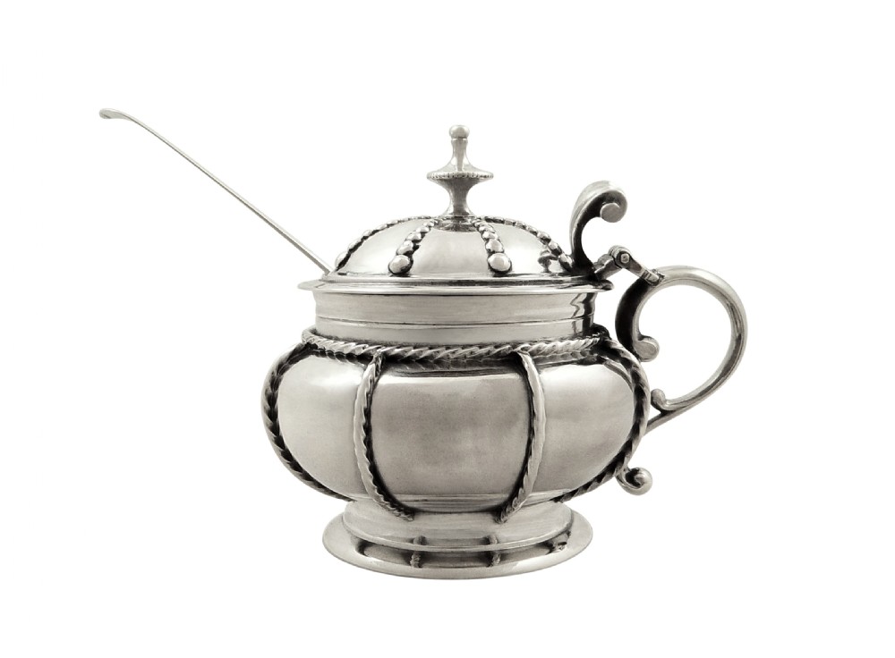 Antique Victorian Sterling Silver Mustard Pot with Spoon 1870 View X