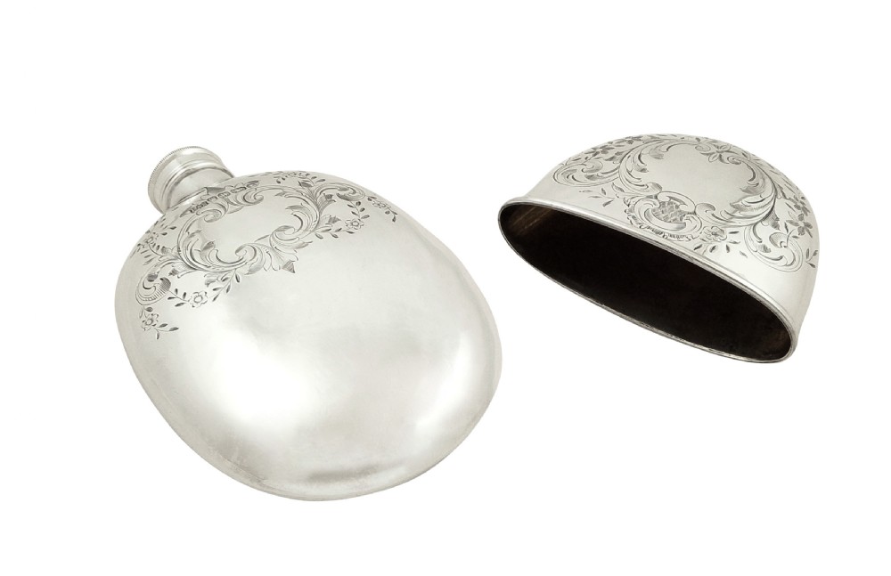 Antique Victorian Sterling Silver Hip Flask with Cup 1889 View II