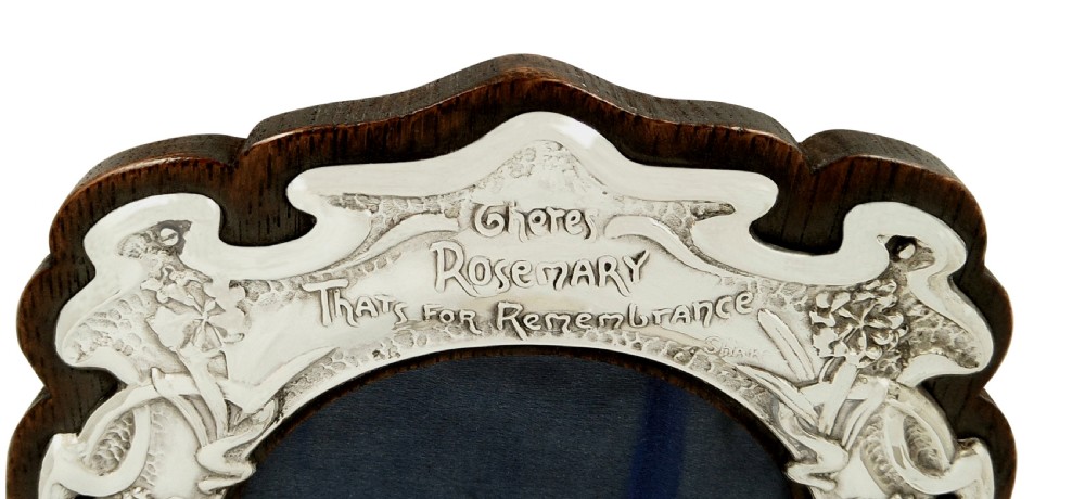 Antique Edwardian Sterling Silver Photo Frame 1904 - There's Rosemary for Remembrance View II