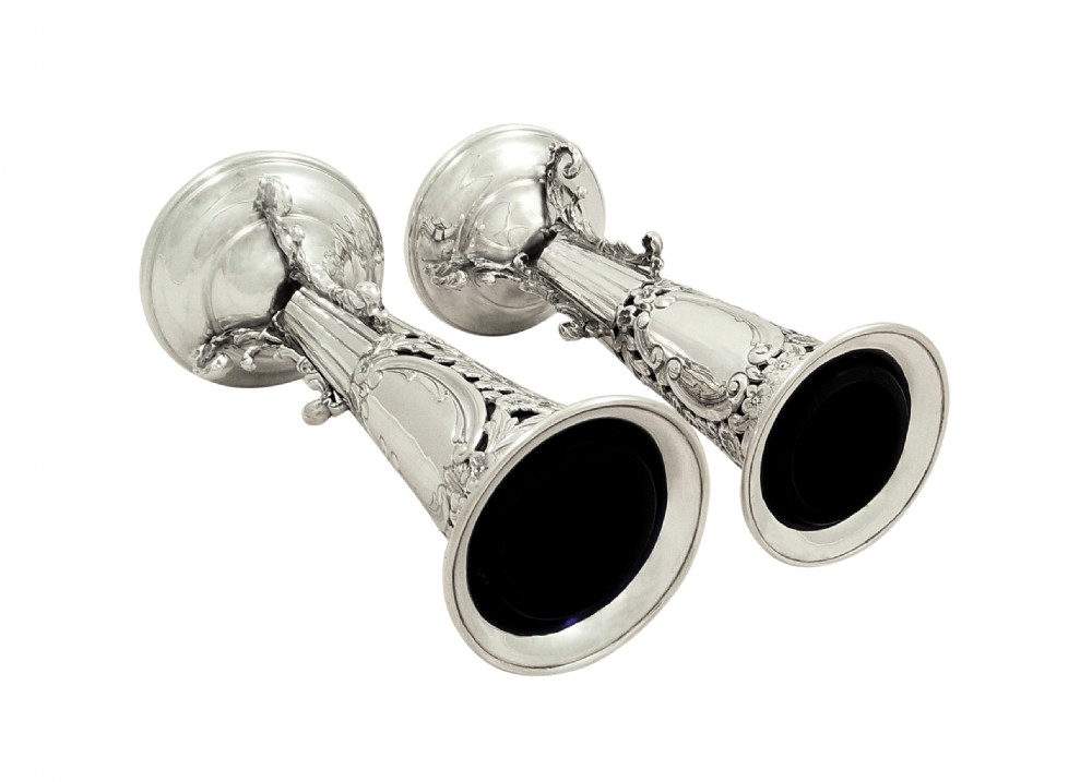 Pair of Antique Edwardian Sterling Silver Vases 1904 View III