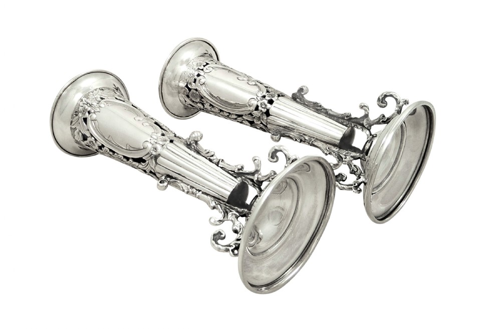 Pair of Antique Edwardian Sterling Silver Vases 1904 View VII