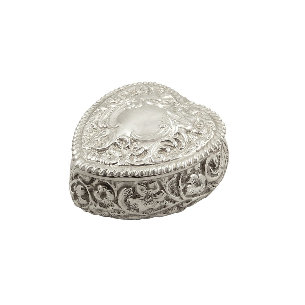 Antique Victorian Sterling Silver Heart Trinket Box 1897
