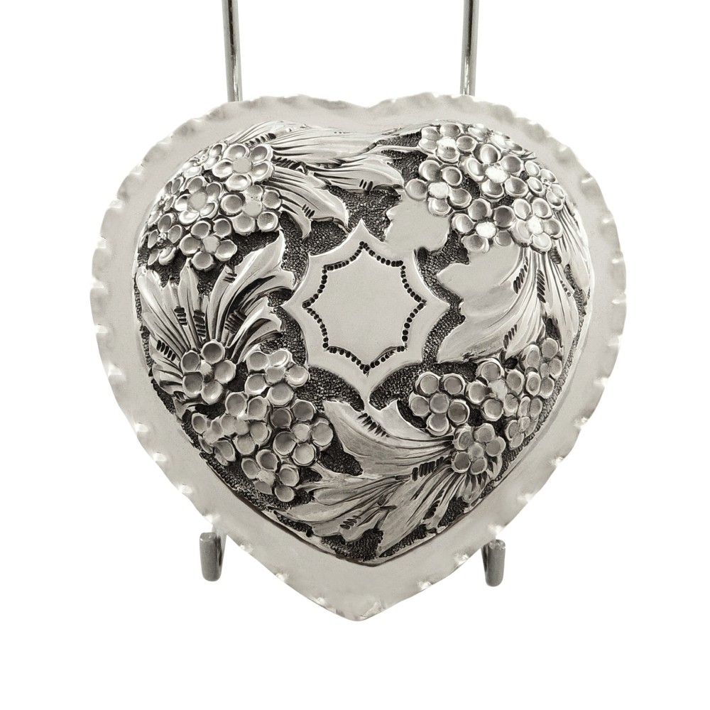 Antique Victorian Sterling Silver Heart Trinket Box 1898