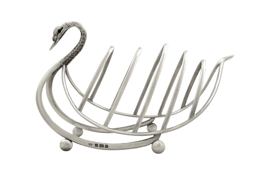 Antique Edwardian Sterling Silver Swan Toastrack 1903 View III