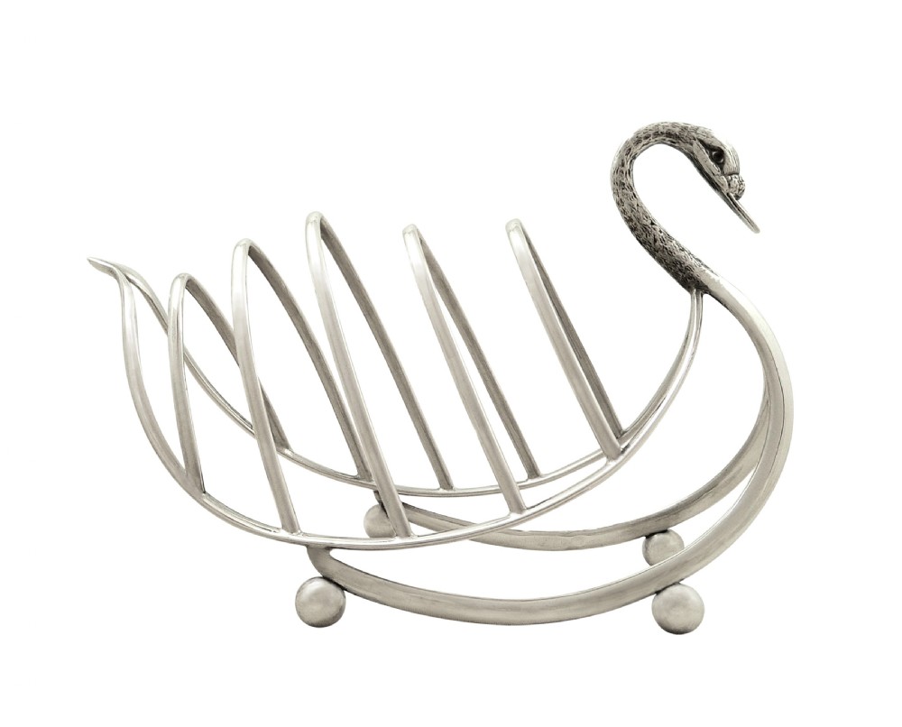 Antique Edwardian Sterling Silver Swan Toastrack 1903 View V