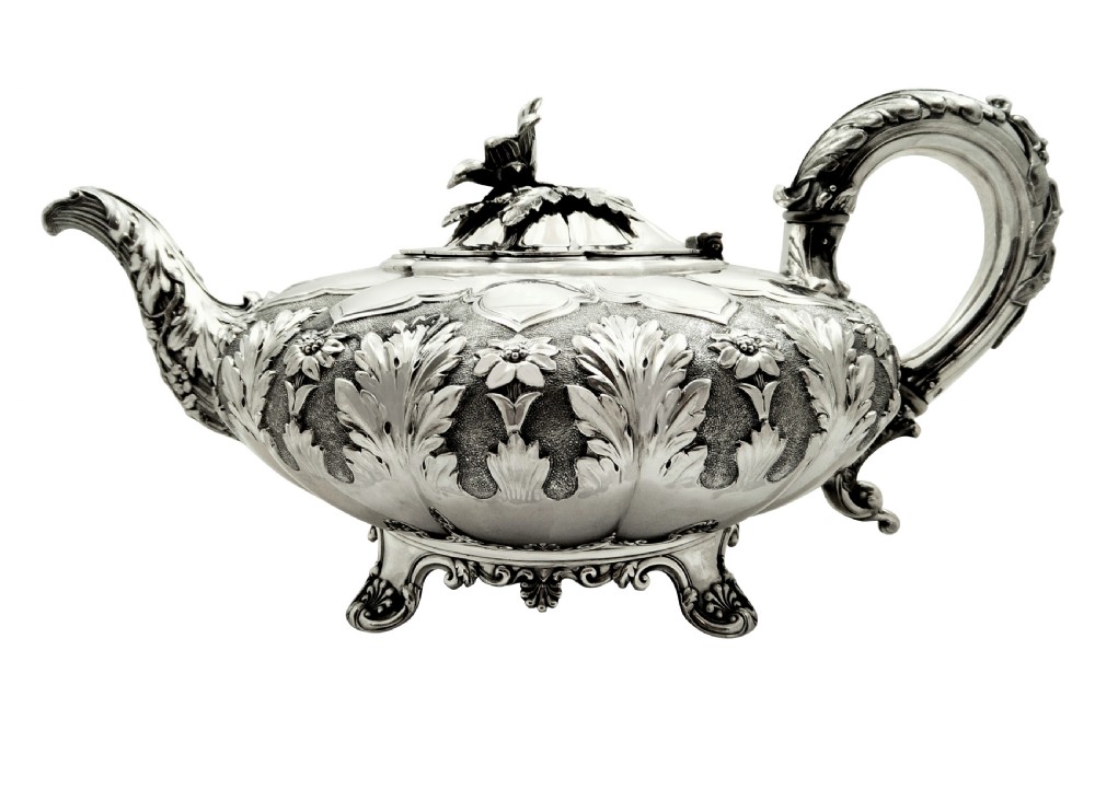 Antique Georgian Sterling Silver 2 Pint Teapot 1827 View VIII