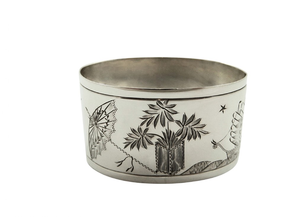 Set of 6 Antique Victorian Sterling Silver Napkin Rings in Case 1897 View VI